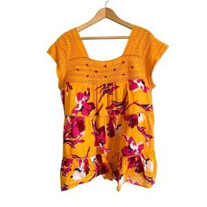 Lane Bryant orange floral tiered top crochet long cotton bohemian lightweight 20